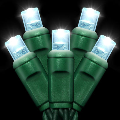 25ft 50 Counts Commercial 5mm IP65, JK5665 White LED Christmas Lights - Grade Outdoor Waterproof, Wide Angle Green