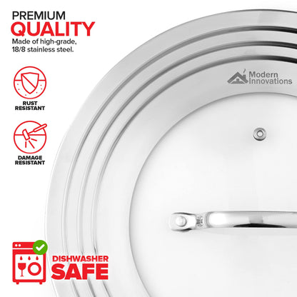 Modern Innovations Universal Lid with Tempered Glass Top for Pots & Pans, Fits 8.25, 9, 10, 11, and 12 Inch Cookware - Large Replacement Frying Pan Cover, Cast Iron Skillet Lids - Stainless Steel