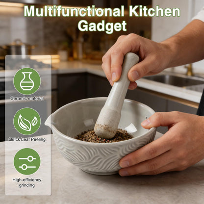 Ceramic Grater Bowl with Herb Stripper, 3 in 1 Handmade Ginger Grater Bowl, Garlic Grater Plate, Multi-Functional Kitchen Tools and Gadgets, for Garlic, Chocolate, Herbs, Etc