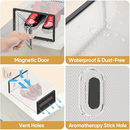 12 Pack 9, BALEINE Stackable Shoe Storage Boxes Fit Size Thickened Clear Shoe Box Bins with Lids, Plastic Foldable
