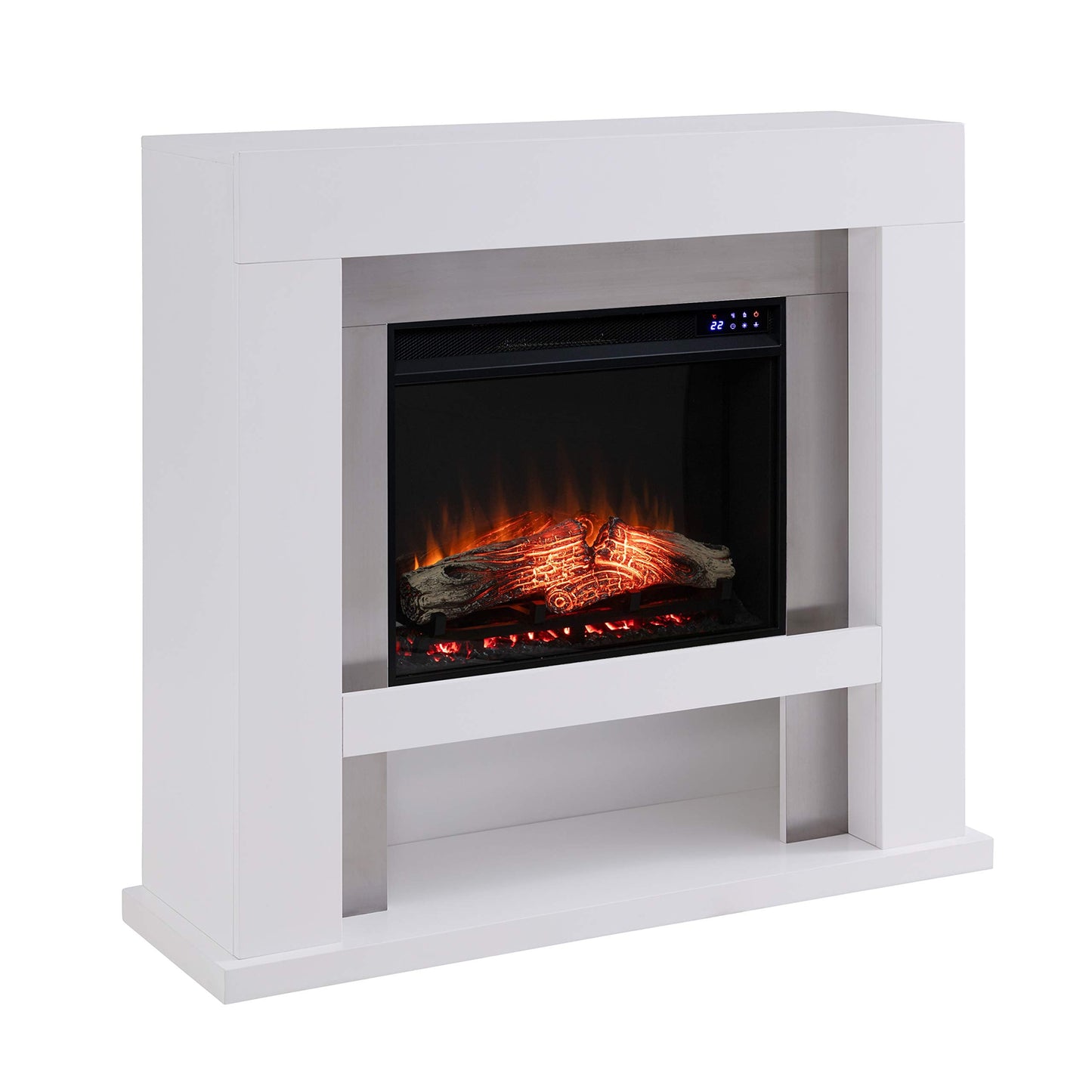SEI Furniture - Lirrington Stainless Steel Touch Screen Electric Fireplace - Transitional Design, Grey Glass and Wood - Ideal for Living Room, Bedroom (FR1028059)