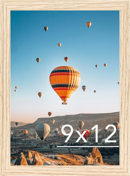 JCJMY 9x12 Picture Frame - Shatter Resistant Plexiglass for Wall Mounting | Natural Finish, Horizontal or Vertical Display