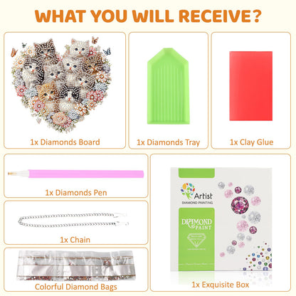 MEIYUDA Cat Diamond Art Hanging Kits for Adult, Flower Cats Diamond Painting Hanging Kits Ornaments, DIY Special Shaped Rhinestone Window Pendants Kit for Home Garden Wall Decor Gift
