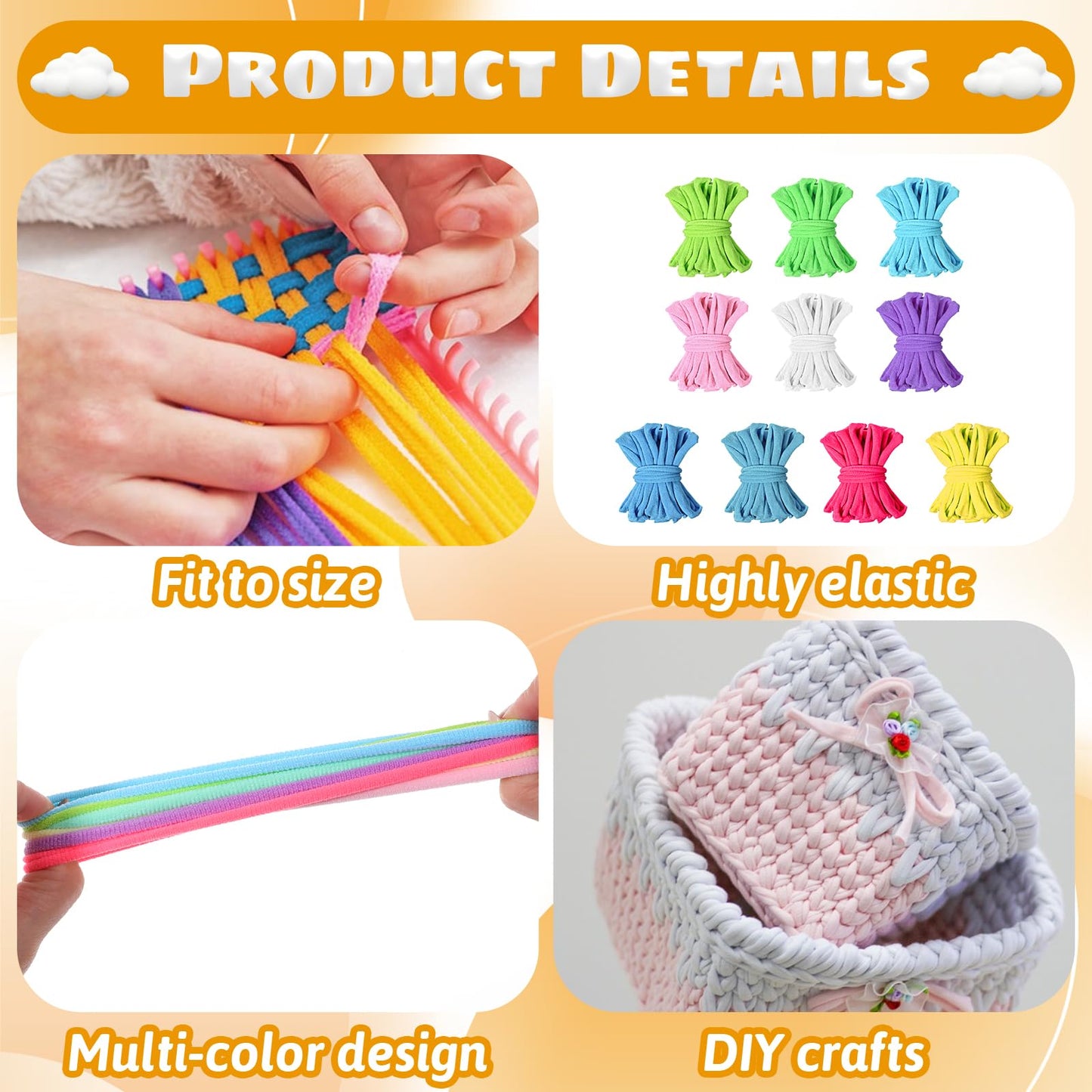 Oqqlin 800 Pcs Weaving Loom Refill Loops, 9 Inch Potholder Loops PU Elastic Colorful Loom Rubber Bands Colorful DIY Weaving Craft Bands for Kids Adults (10 Colors)