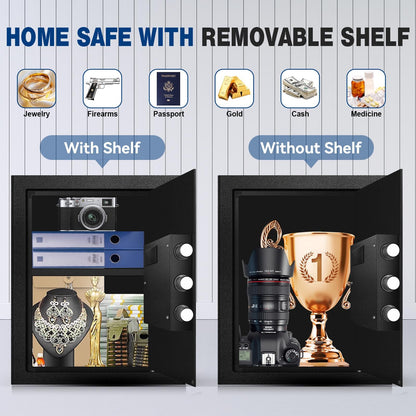 Fdsutvit 2.3 Cu Ft Fireproof Home Safe Box- Steel Security Box with Digital Electronic Keypad, Safety Lock Box for Office, Removable Shelf, Fire Proof Safe for Documents Money Jewelry Gun