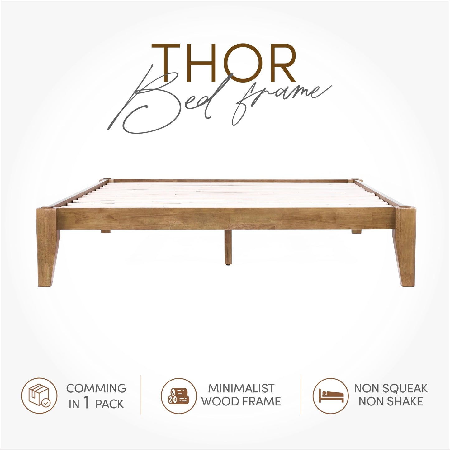 AllForWood Thor Premium Solid Wood Bed Frame King, Japanese Joinery Bed Frame with Wood Slat Support, Platform Bed, No Box Spring Needed, Easy Assembly, Minimalist & Modern Style (Light Brown)