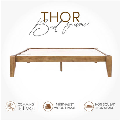 AllForWood Thor Premium Solid Wood Bed Frame King, Japanese Joinery Bed Frame with Wood Slat Support, Platform Bed, No Box Spring Needed, Easy Assembly, Minimalist & Modern Style (Light Brown)