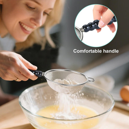 3 Sizes（2.76"+3.15"+3.94") Single Fine Mesh with Non-Slip Ceramic Handle,Perfect for Sift, Strain, Drain Rinse Vegetables