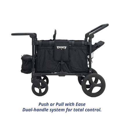 Keenz MOOV 4-Passenger All-Terrain Stroller Wagon with Reclining Seats, Built-in Cooler, Push/Pull Handle, Rubber Wheels, and Activity Tray – Foldable Wagon for Four Kids, Black