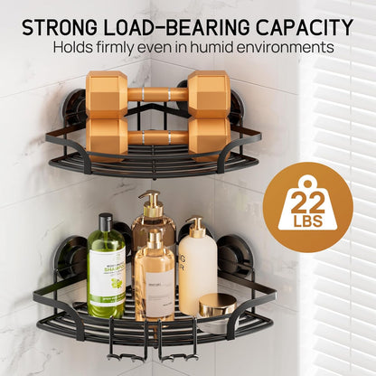2 Pack LEVERLOC Strong Suction Cup Corner Shower Caddy, Large Capacity Removable Bathroom Organizer, Stainless Steel