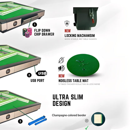 HUANGZHE Auto Foldable Mahjong Table for Chinese//Taiwanese Rules - Ultra Thin Electric Shuffling Machine 42mm Mahjong Tiles Without Numerals &Mahjong Storage Bag (Easy Assembly)
