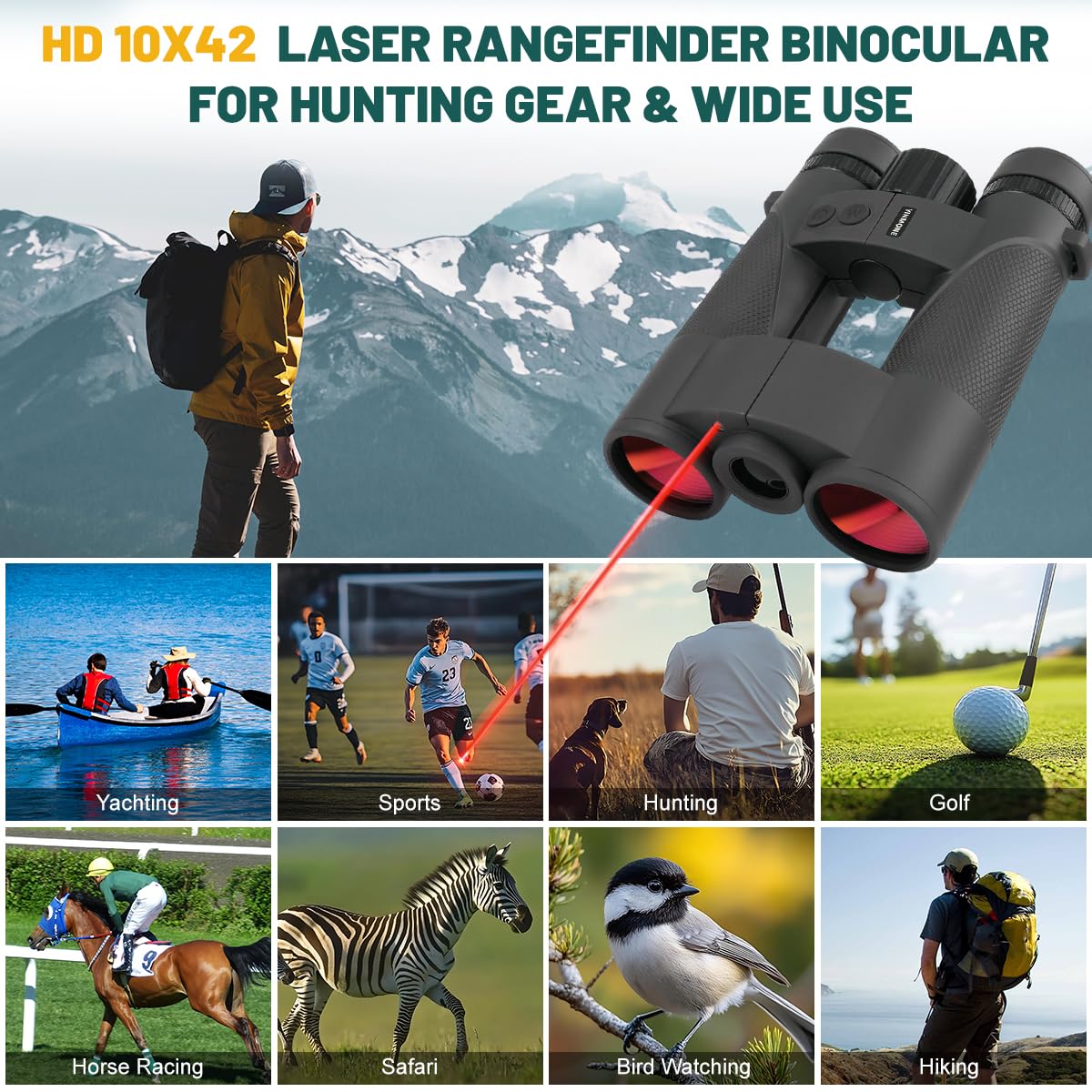 2026 New 10x42 Laser Rangefinder Binoculars for Hunting Speed Distance Measurement 2500 Yards, Fast 0.15s,PXA+UBX+BAK4 Prism Waterproof Fogproof for Adults,Shooting, Golf & Outdoor Adventures-Black