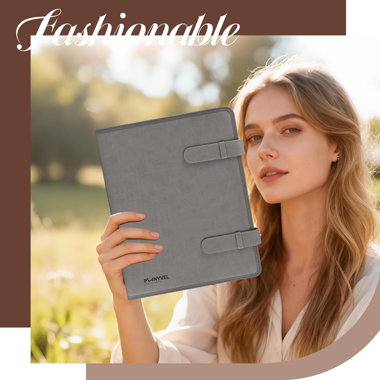 Plinyvel Leather Sketchbook Cover for 9x12 - Travel Portfolio Case with Storage, Holds Large Sketch Book & Spiral Pad | All-in-One Artist Organizer with Pencil Holder (Gray