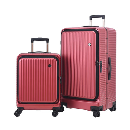 Kaleenie 2 pieces 20/29 Aluminum Frame Carry On and Checked Luggage Set with Side Opening, Lightweight Hardshell ABS+PC Trunk Suitcase with TSA Lock, 360° Universal Wheels & Adjustable Handle,Wine Red