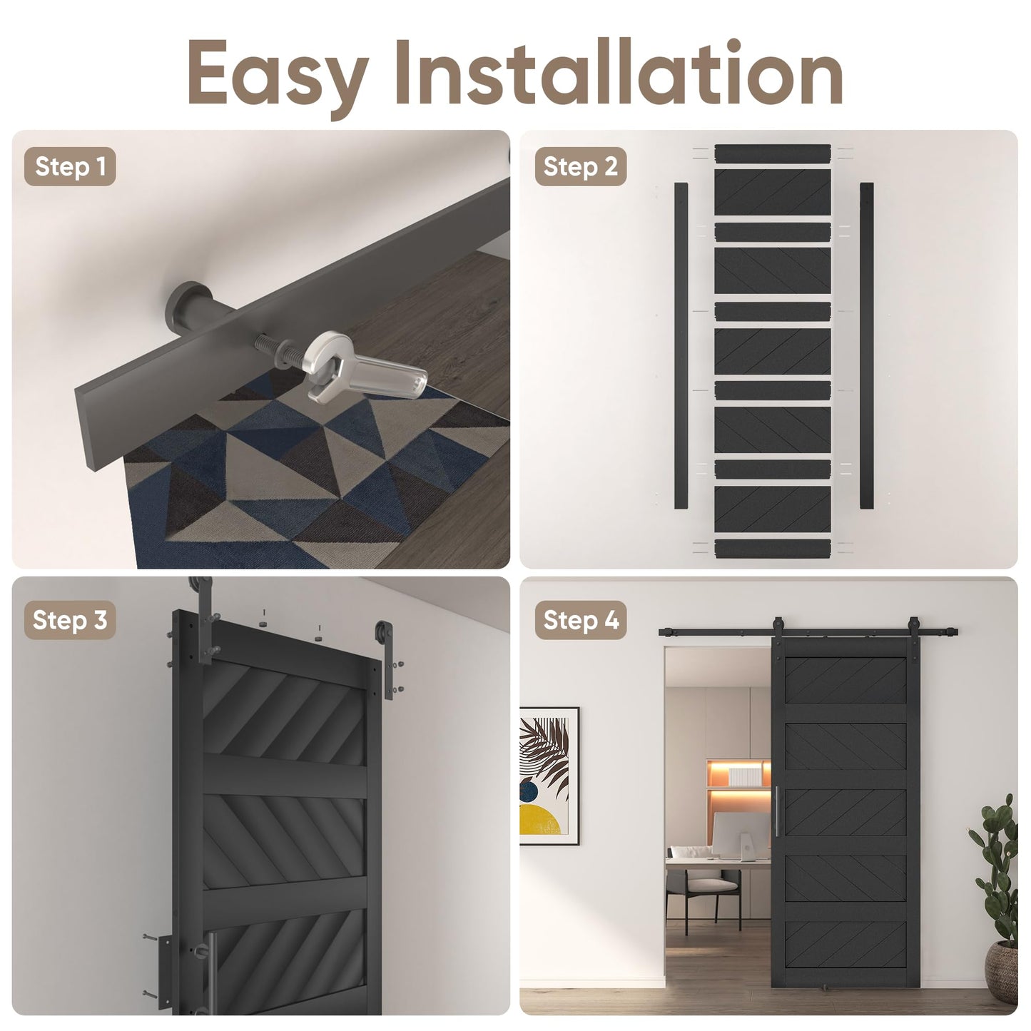JUBEST 36" x 84" Barn Door, Slding Barn Door Kit Wave-Shape Barn Door Panel with Hardware Kit Include, Easy Installation, Solid Wood, MDF & PVC Covered, Black