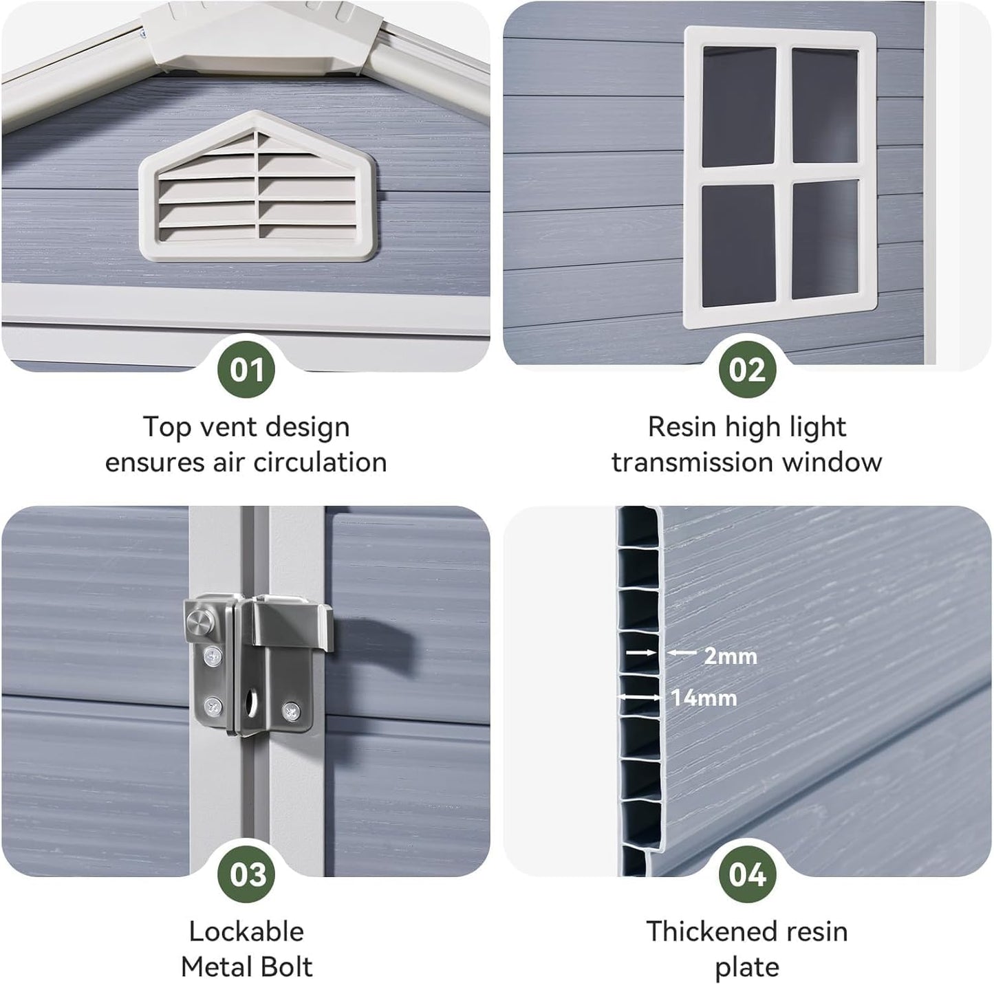 Aoxun 6 x 8 FT Outdoor Storage Shed, Resin Shed with Floor, Small Garden Shed Waterproof Plastic Tool Shed