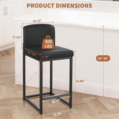 GarveeHome Bar Stools Set of 6, Modern Counter Height Bar Stools with Back and Footrest, Faux Leather Upholstered Barstools Chairs for Kitchen Island Dining Room Bar, Black