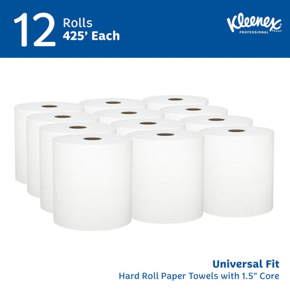 Kleenex Professional Universal Hard Roll Paper Towels, Bulk (01080), Hardwound 1.5" Core, Premium Absorbency Pockets, White (12 Rolls at 425' Each, 5,100'/Case)