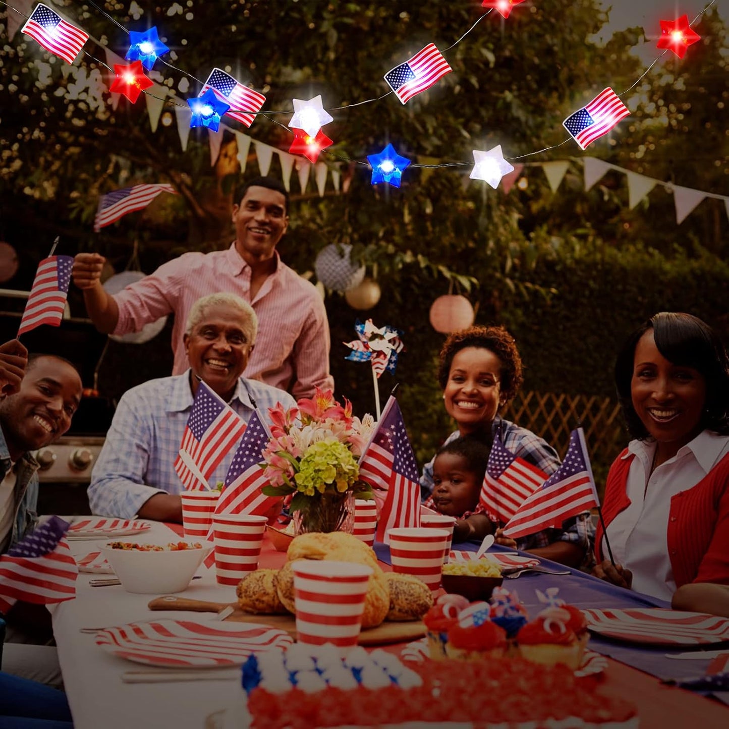 2 4th 10ft 30 Zhanmai Pcs of July Decorations Lights Red White Blue String Lights LED Patriotic Stars American Flag
