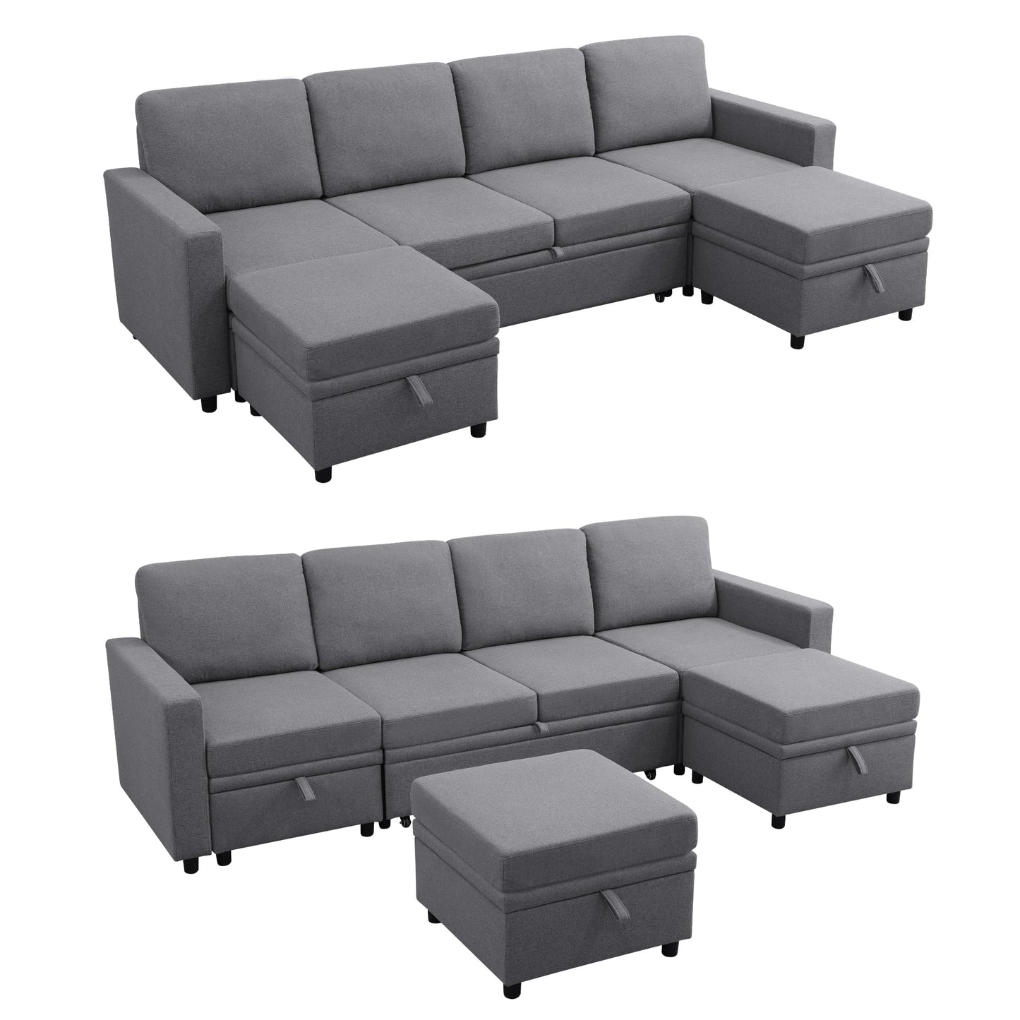 Trygoal 100 Inch Pull Out Couch, Convertible Sofa Bed for Living Room, Comfortable Sleeper Sofa with Pull Out Bed, Modern Sectional Couches with Ottoman Storage, Easy Assembly for Apartment, Dark Grey
