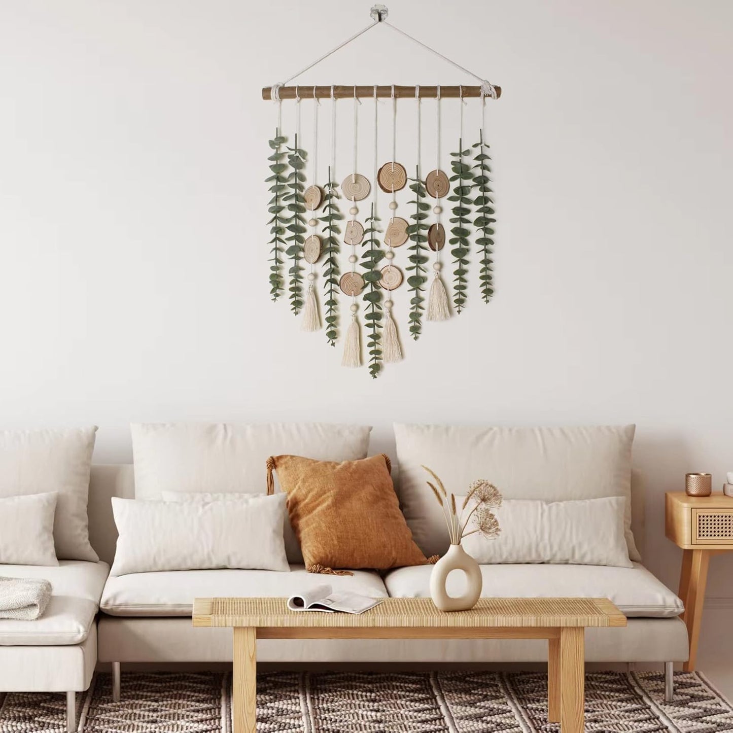 16.5 inch Artificial Eucalyptus Wall Decor Fake Greenery Leaves Stems Wall Hanging Plants on Wooden Stick Boho Rustic