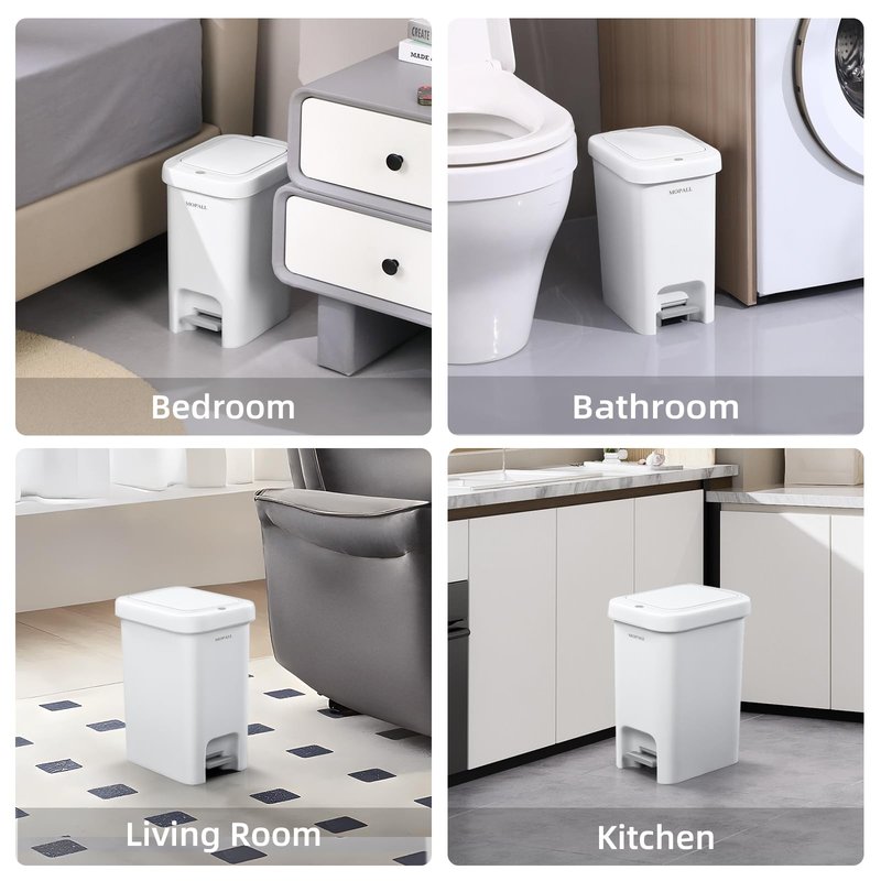 MOPALL 1.9 Gallon Slim Bathroom Trash Can with Lid - Dual-Way Opening (Step Pedal & Press Top) Small Trash Can for Narrow Spaces, Rust-Proof Wastebasket Small Garbage Can for Bathroom, Bedroom, Office
