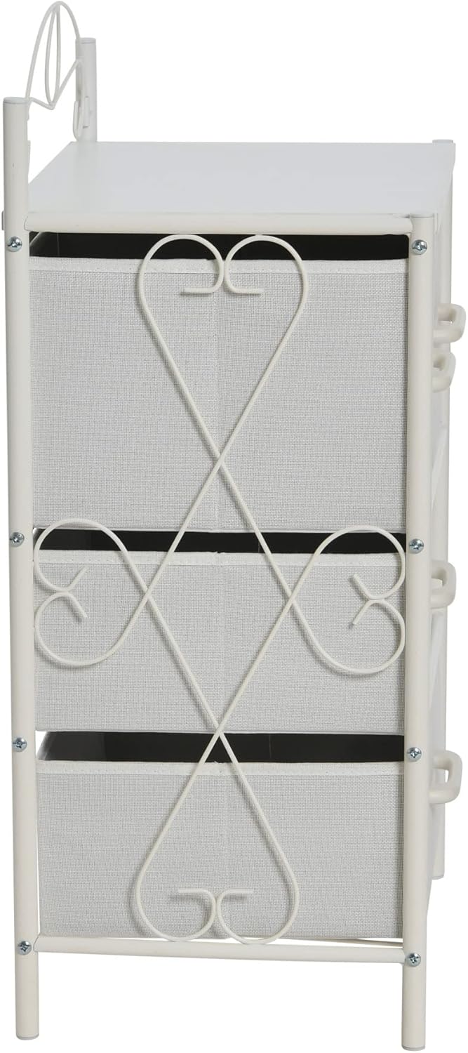 Household Essentials Victoria Dresser Nightstand, Storage Organizer with 4 White Drawers and Metal Frame