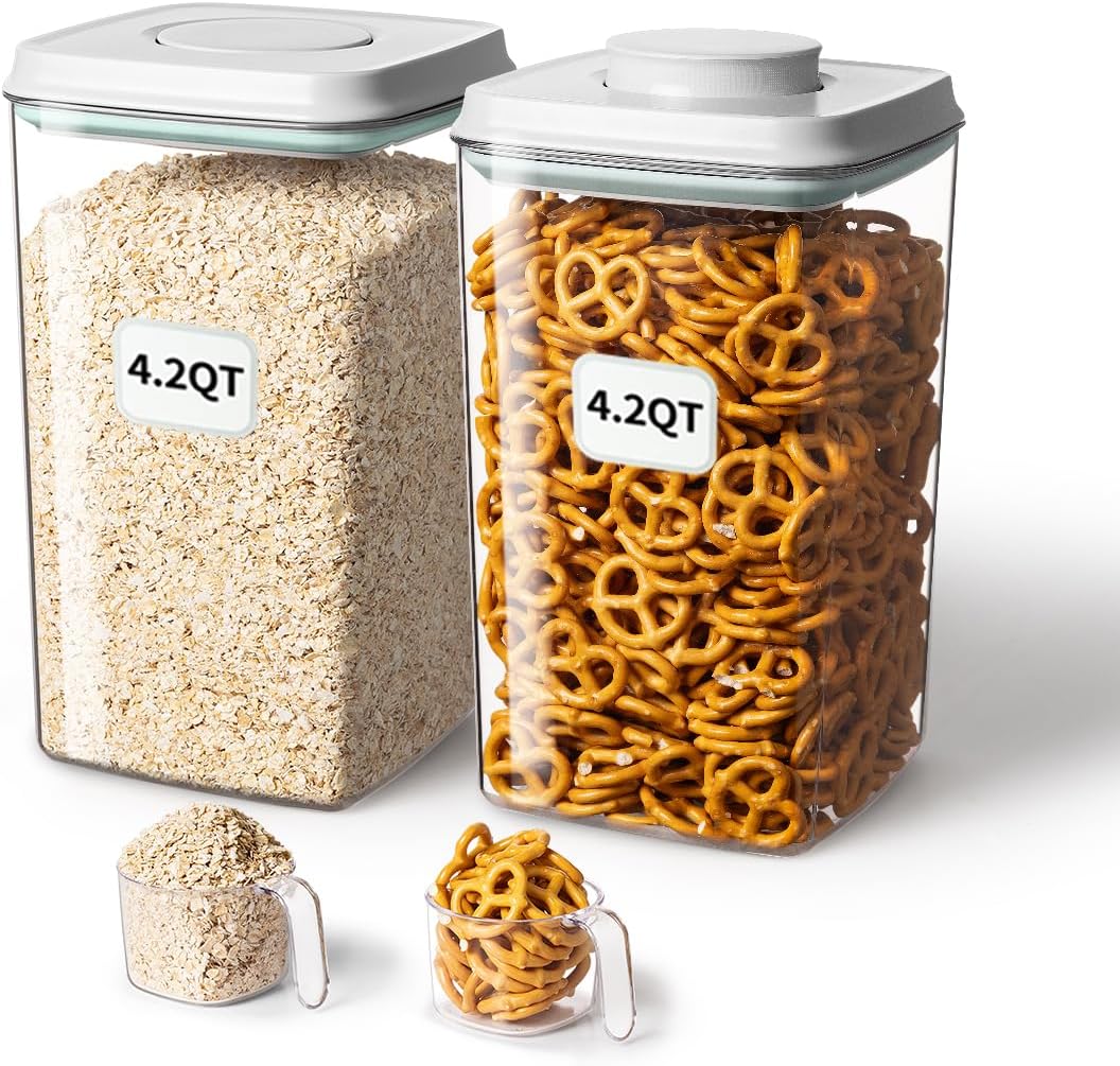 130ml 4L/4.2qt *2 Ankou Airtight Food Storage Container with Pop Lid & Scoop, BPA-Free Cereal, Rice, Flour, Pasta