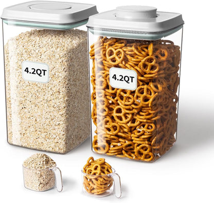 130ml 4L/4.2qt *2 Ankou Airtight Food Storage Container with Pop Lid & Scoop, BPA-Free Cereal, Rice, Flour, Pasta
