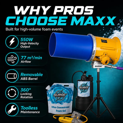SurgeFX Foam Blaster Maxx v2 Foam Cannon Machine, 550W High-Velocity Professional Foam Party Machine with 360° Rotation, 3-7 ft Telescopic Stand, Toolless Cleaning for Events & Rentals