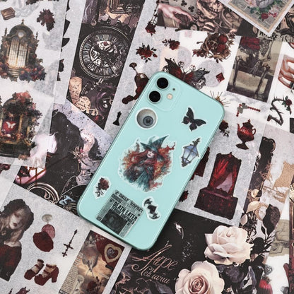 Diuhofart Halloween Stickers for Adults, 50 Sheets Precut Dark Aesthetic Gothic Scrapbook Washi Sticker Book for Junk Journal Supplies, Journaling, Scrap Book Suply