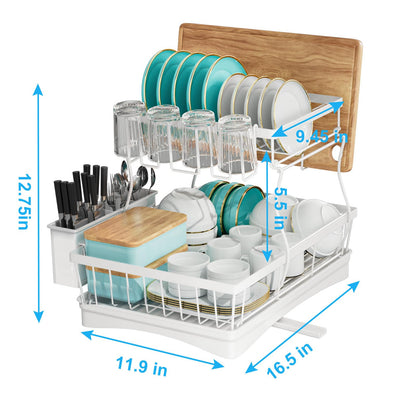 7 code Large Dish Drying Rack for Kitchen Counter, Detachable Large Capacity Dish Drainer Organizer, 2-Tier Dish Racks with Utensil Holder, Black
