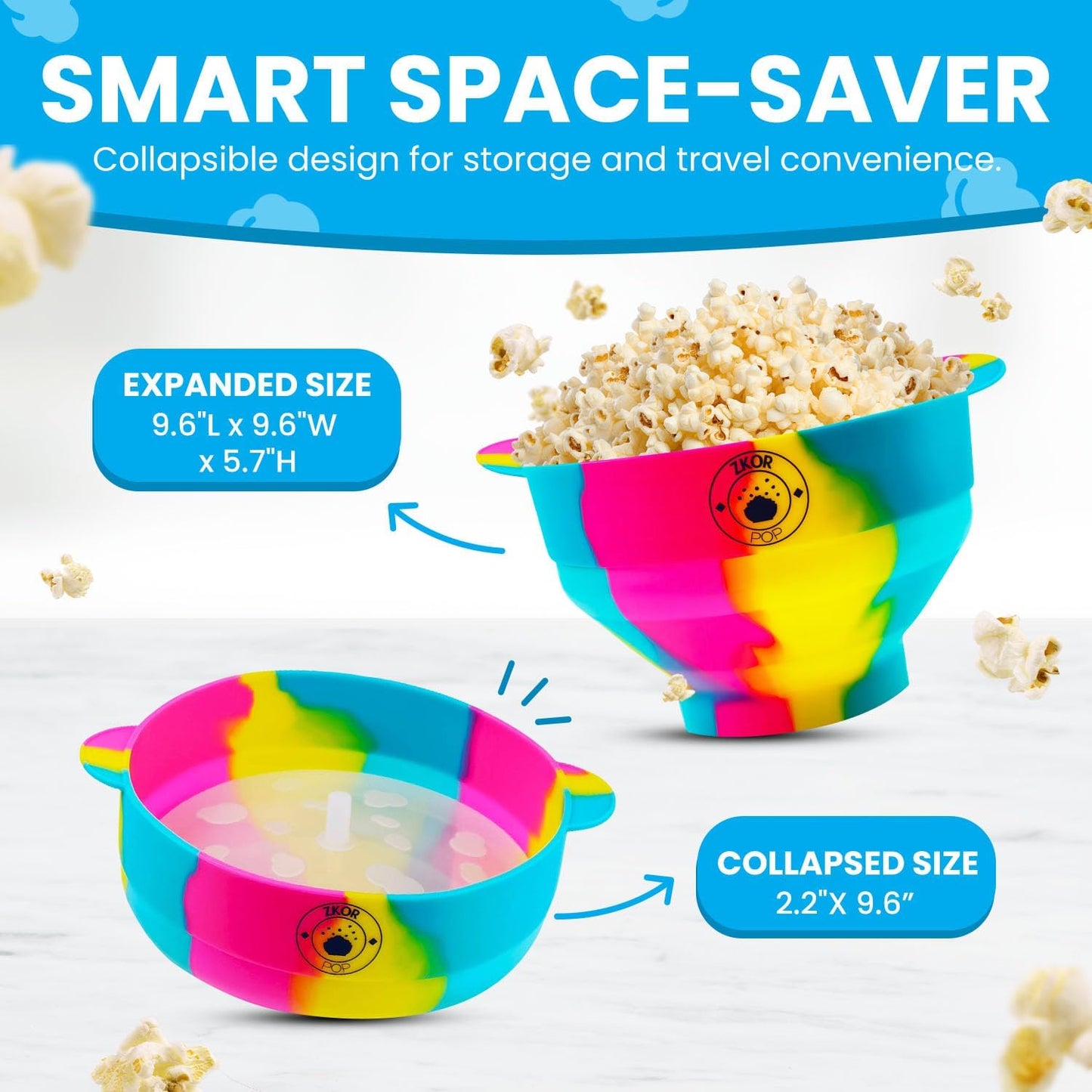 Microwavable Silicone Popcorn Popper, BPA Free, Collapsible Reusable Microwave Bowl, Dishwasher Safe, Black White Gray