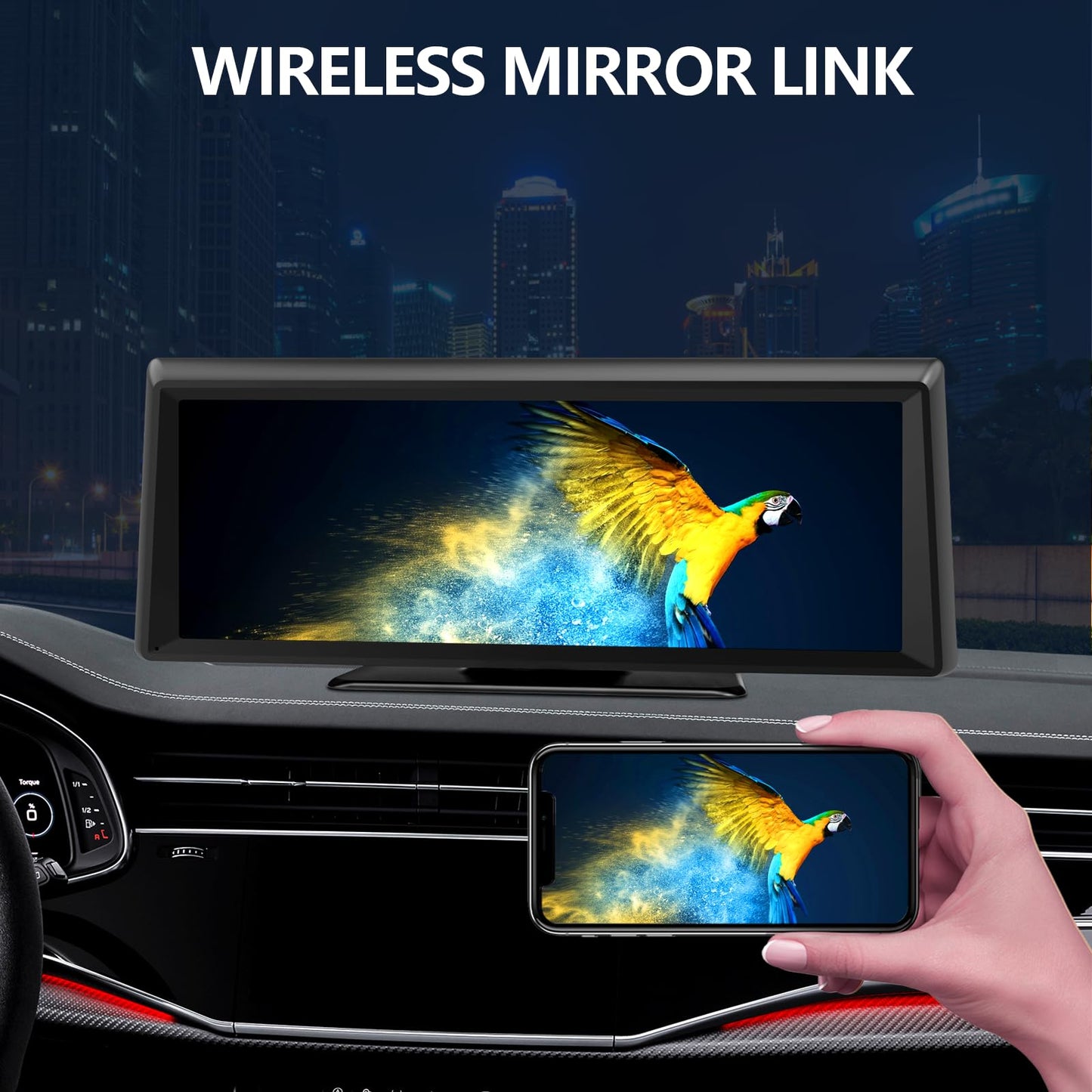 Apenet Wireless CarPlay Screen with 2K Dash Cam, 8.1" Portable Touchscreen Car Stereo with CarPlay & Android Auto, 1080P Backup Camera, Voice Control, Bluetooth, Mirror Link, GPS Navigation