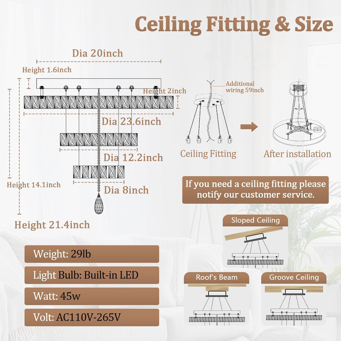 Flashing God Dia 24" Modern Crystal Chandelier for Dining Room Black Ceiling Chandelier Flush Mount Ceiling Light for Living Room Bedroom Hallway