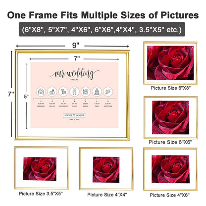 CROXXID 5x7 Floating Picture Frames Set of 2, Made of Metal and Double Real Glass, for Photo Size up to 7x9, Tabletop Display Home or Wedding Decoration (Horizontal Gold)