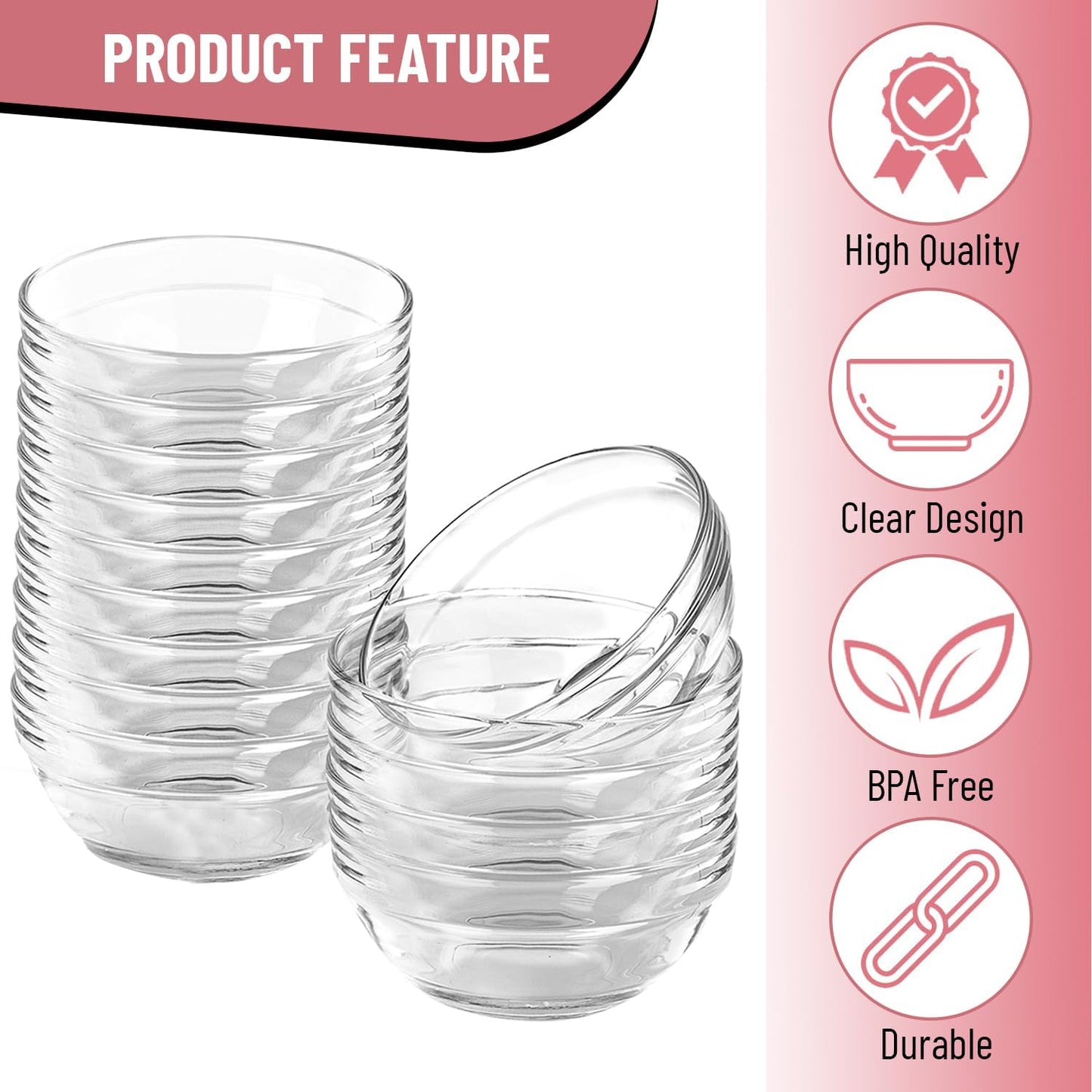 Mini Glass Prep Pinch Bowls, 3.5 inch 4 oz Clear Glass Bowls for Condiments, Set of 12 Pinch Bowls