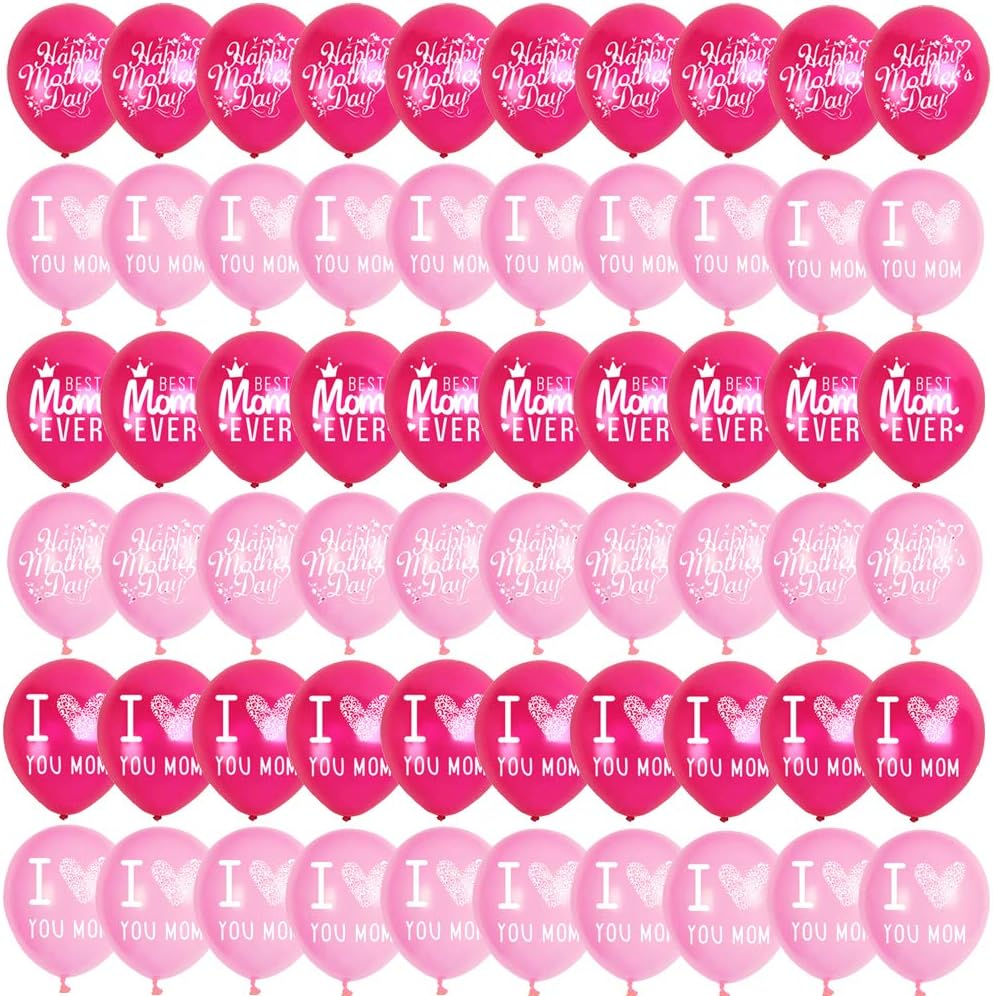 Happy Mother's Day Balloons Party Decorations Supplies - 48PCS Latex 12inch Party Supplies for Best Mom Ever