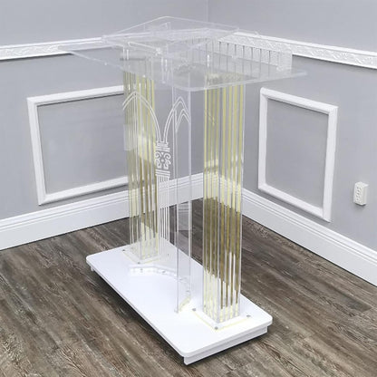 BTZHY Lectern Podium Stand, Acrylic Rolling Luxury Vertical Podium Stage Host with Casters Rolling Podium for Church, Wedding, School