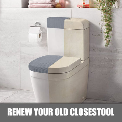 Toilet Lid Cover and Toilet Tank Cover Stretch Toilet Covers Set for Bathroom, Polyester Spandex Jacquard Fabric, Machine Washable, with Elastic Bottom, Light Gray