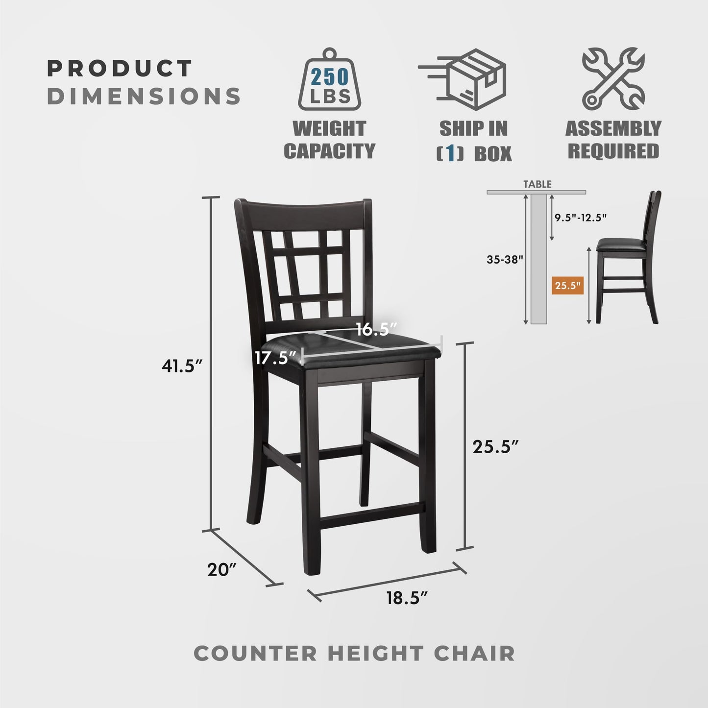 Lexicon Meyer 5 Piece Counter Height Dining Table Set, Extendable Counter Height Dining Room Set for 4, Including 1 Round Kitchen Table and 4 Lattice Back Chairs, Dark Cherry