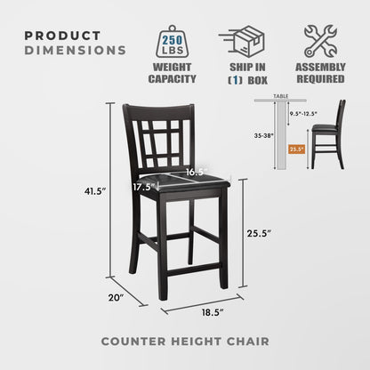 Lexicon Meyer 5 Piece Counter Height Dining Table Set, Extendable Counter Height Dining Room Set for 4, Including 1 Round Kitchen Table and 4 Lattice Back Chairs, Dark Cherry