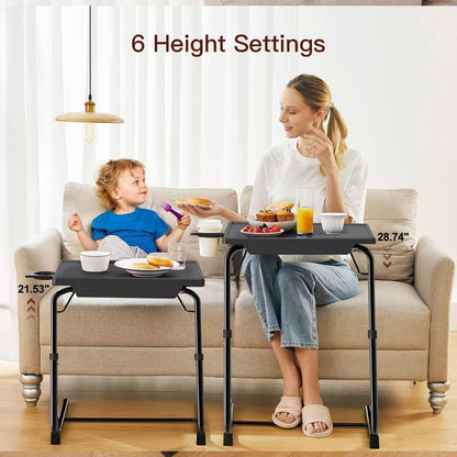 HUANUO TV Tray, Adjustable TV Tray Table - TV Dinner Tray on Bed & Sofa, Comfortable Folding TV Tray with 6 Height & 3 Tilt Angle Adjustments (Black)
