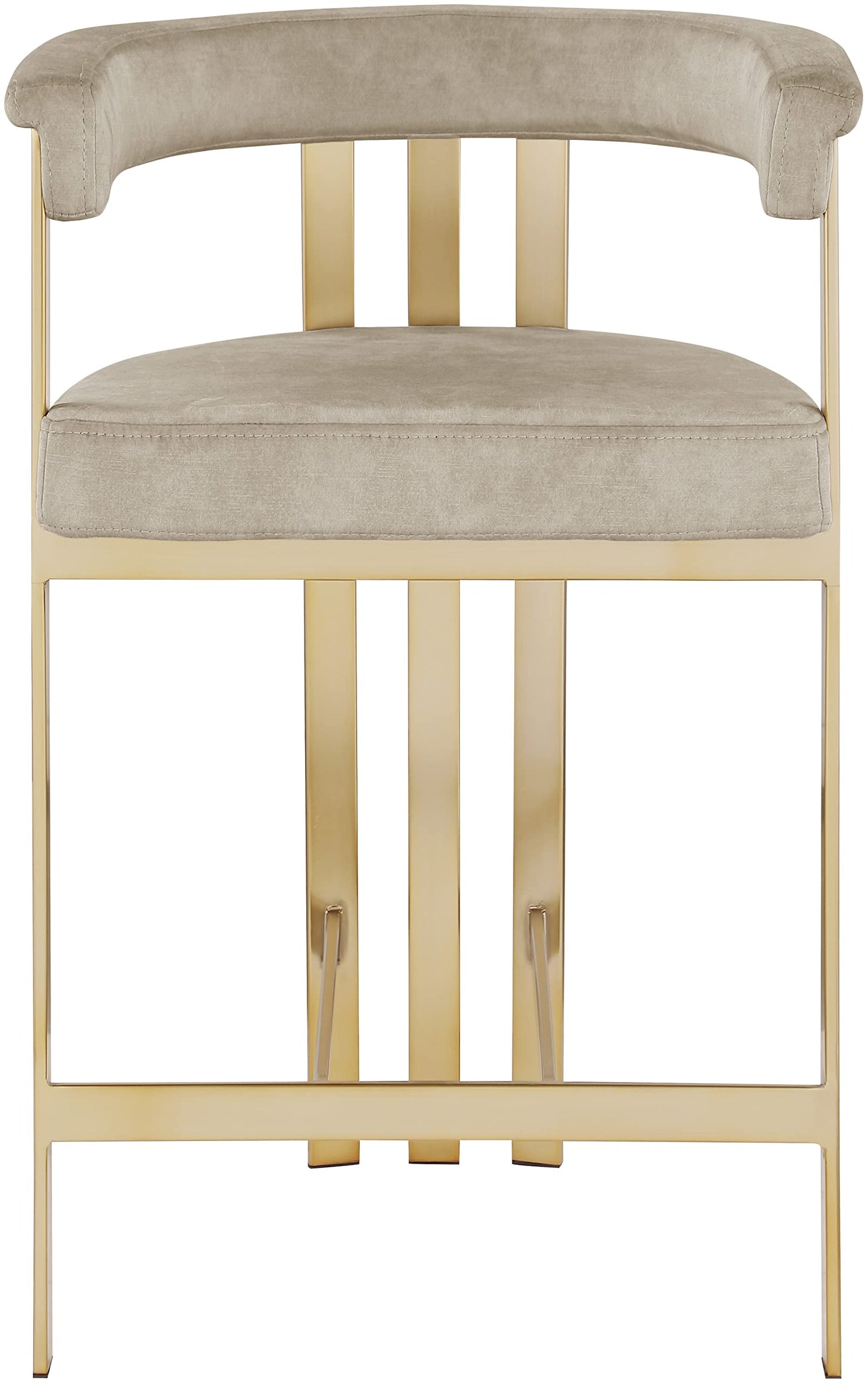 Meridian Furniture 596Stone-C Marcello Collection Modern | Contemporary Velvet Upholstered Counter Height Stool with Brushed Brass Iron Frame, 22.5" W x 20" D x 35.5" H, Stone, Set of 2