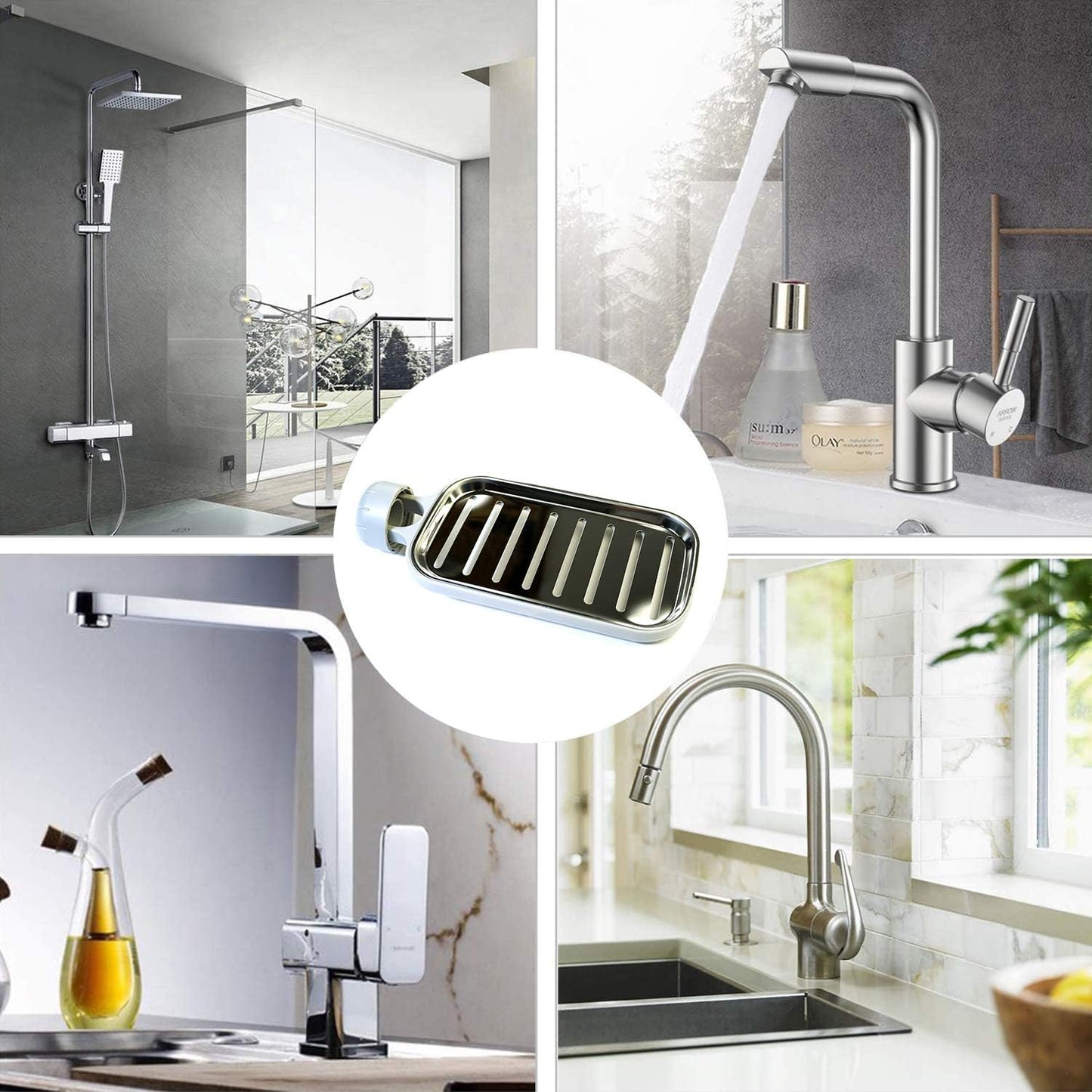 Sponge Holder for Kitchen Sink, Rustproof Waterproof Upgrade Sink Caddy, Stainless Steel, Easy to Install