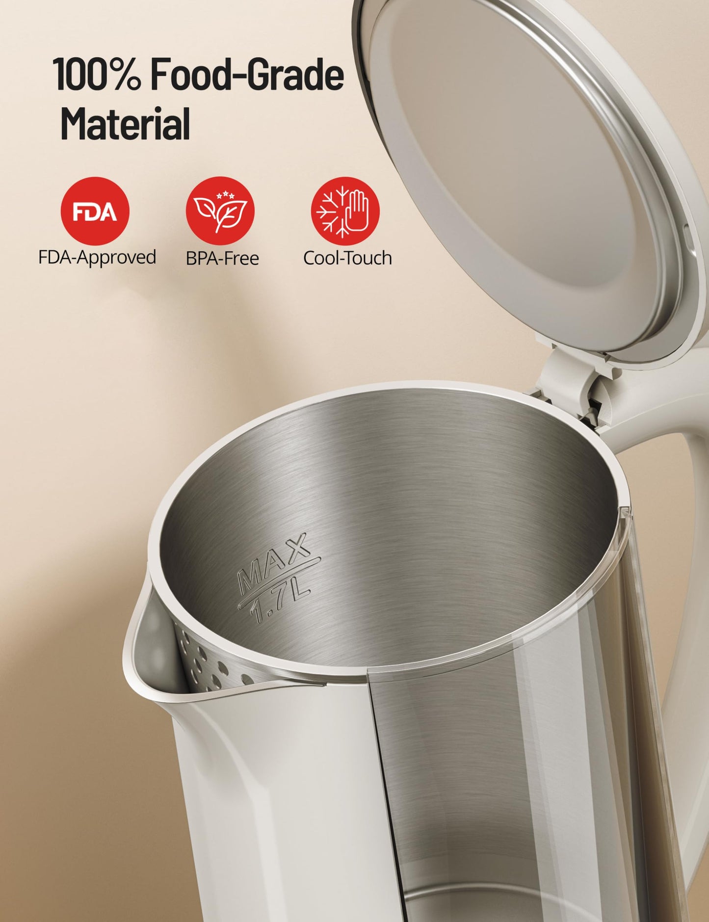 Electric Tea Kettle, 1.7L Larger Design Temperature Control Electric Kettle, 4H Keep Warm Water Boiler with 6 Presets, LED Screen Electric Kettles for Boiling Water, Boil-Dry Protection, BPA Free