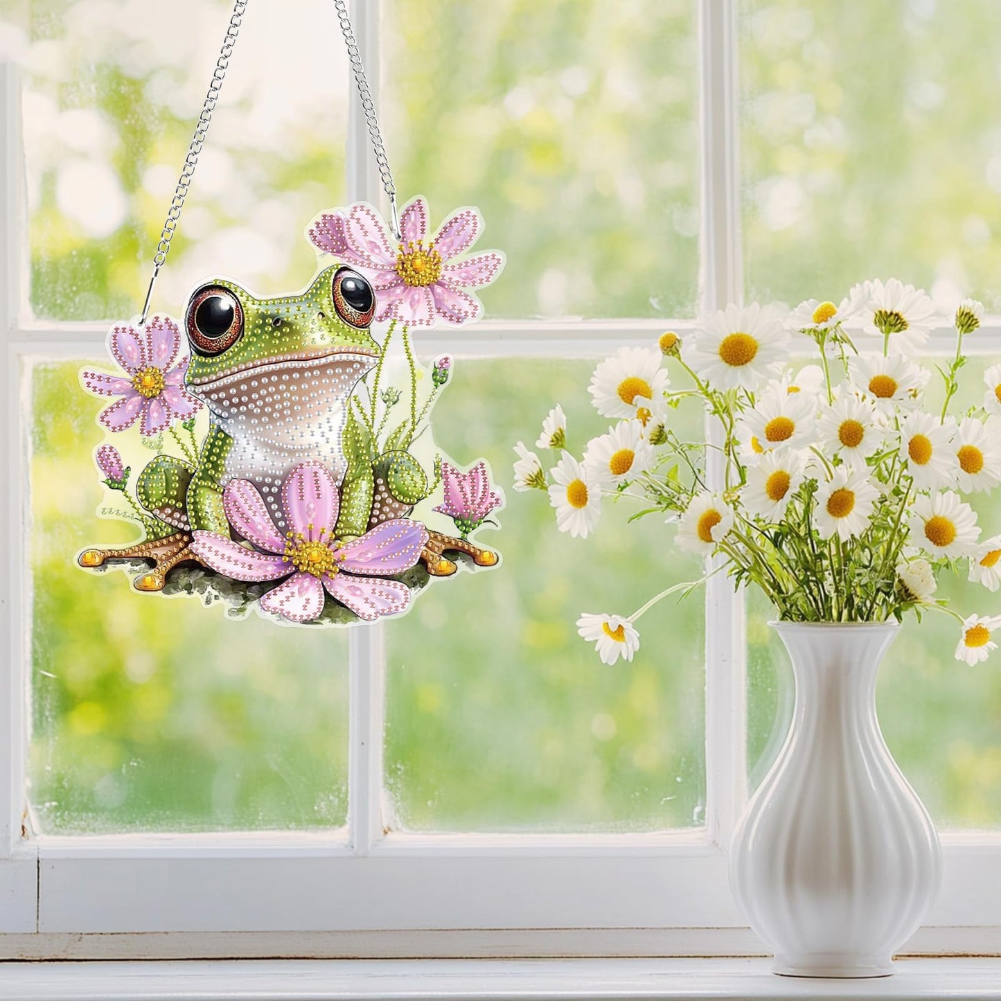 Hanging Diamond Art Kits for Adults Beginners, Frog Flower Diamond Painting Pendant Kit, DIY Acrylic 5D Special Shaped Crystal Diamond Gem Art Painting Hanging Ornament for Home Wall Decor and Gift