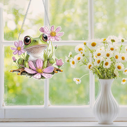 Hanging Diamond Art Kits for Adults Beginners, Frog Flower Diamond Painting Pendant Kit, DIY Acrylic 5D Special Shaped Crystal Diamond Gem Art Painting Hanging Ornament for Home Wall Decor and Gift
