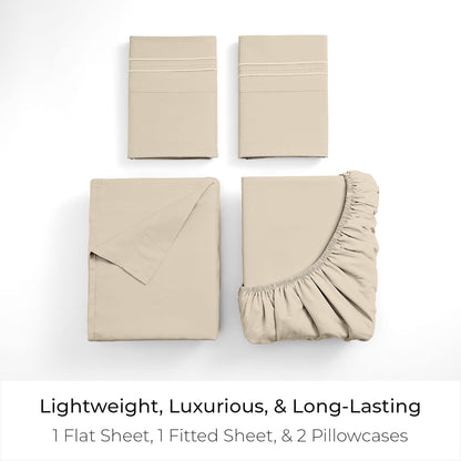 Mellanni Full Sheets Set - 4 PC Hotel Luxury Bedding | Extra Soft, Cooling & Stain Resistant (Beige)