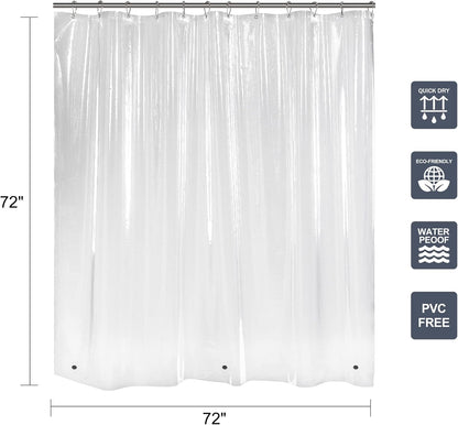 Titanker 12 Pcs Clear Shower Curtain Liner with 72x72 Shower Curtain Hooks